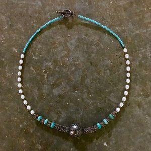 Silver and turquoise beaded necklace